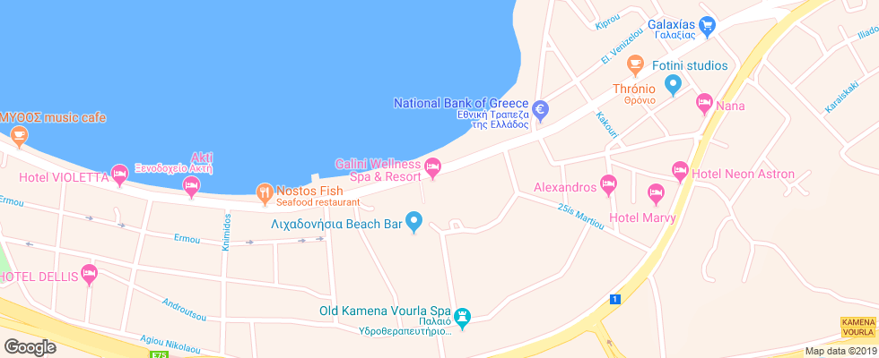 Отель Mitsis Galini Wellness Spa на карте Греции