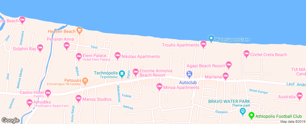 Отель Santa Marina Ammoudara на карте Греции