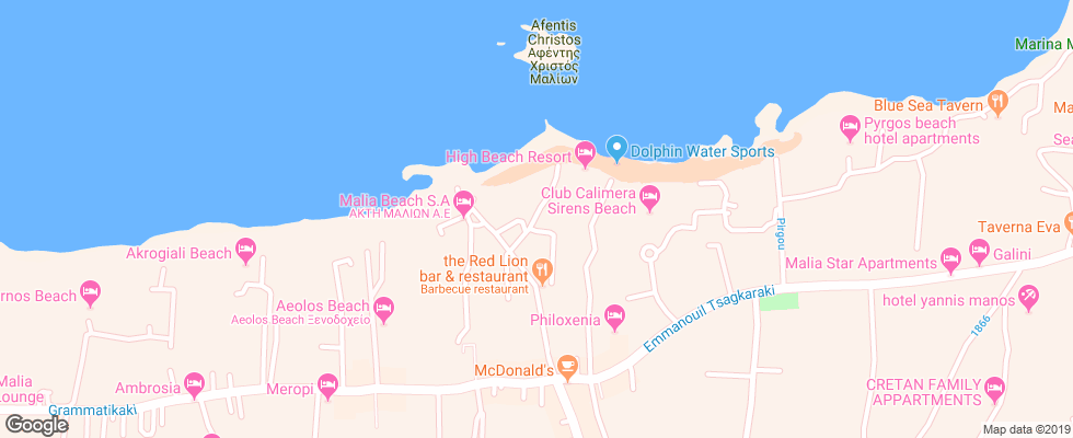 Отель Sirens Beach & Village на карте Греции