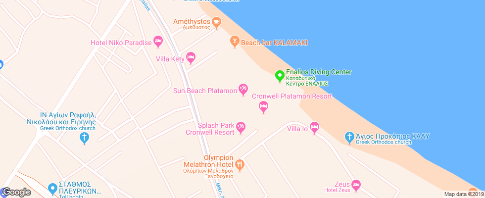 Отель Sun Beach Platamonas на карте Греции