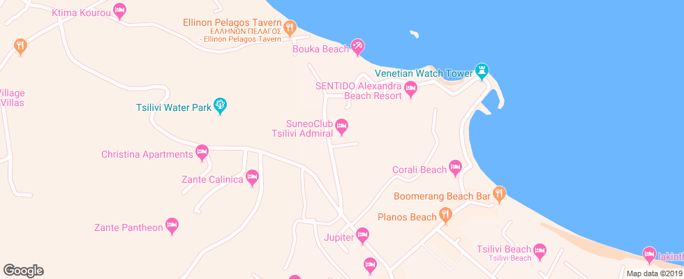 Отель Suneoclub Tsilivi Admiral на карте Греции