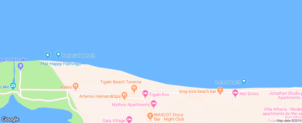 Отель Tigaki Beach на карте Греции