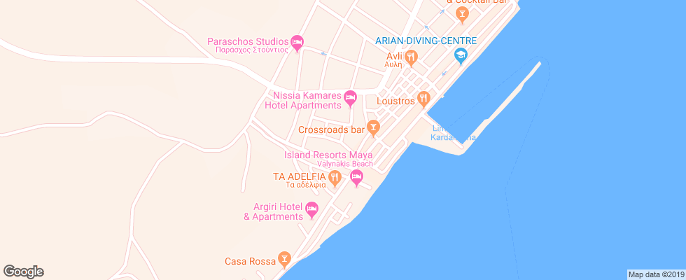 Отель Valynakis Beach Island Resort на карте Греции
