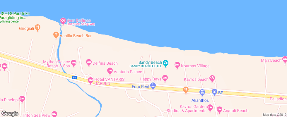 Отель Vantaris Beach на карте Греции