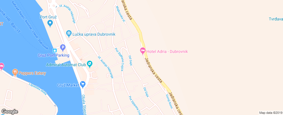 Отель Adria Dubrovnik на карте Хорватии