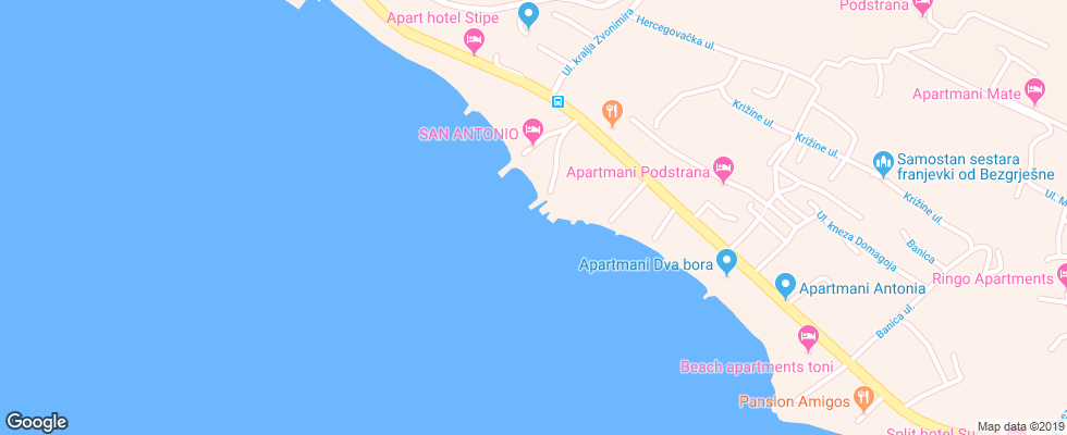 Отель Beach Hotel Split на карте Хорватии