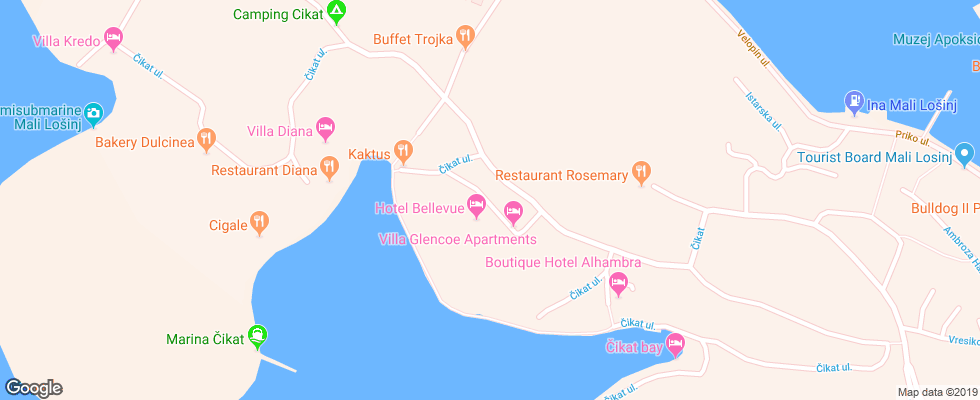 Отель Bellevue Losinj на карте Хорватии