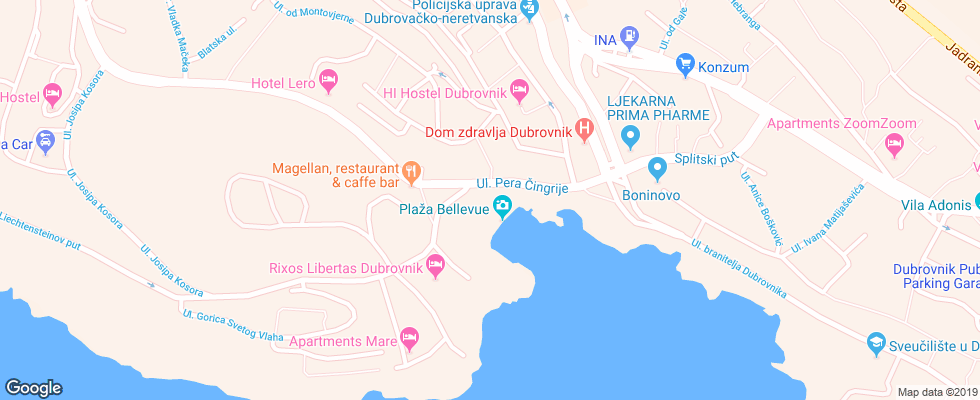 Отель Bellevue Orebic на карте Хорватии