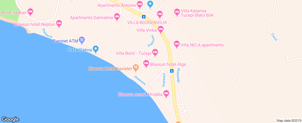 Отель Bluesun Kastelet на карте Хорватии