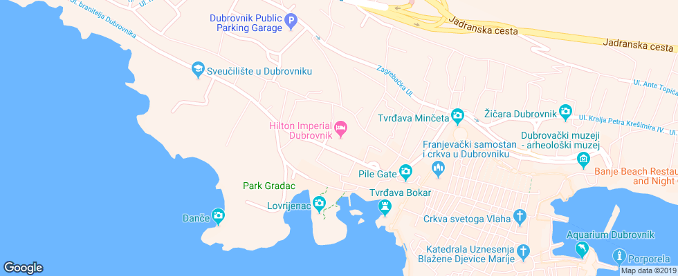 Отель Hilton Imperial Dubrovnik на карте Хорватии