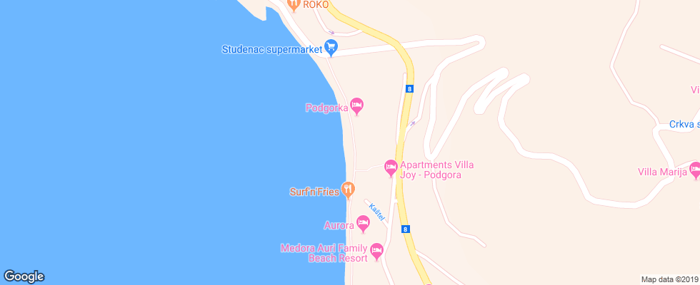 Отель Podgorka на карте Хорватии