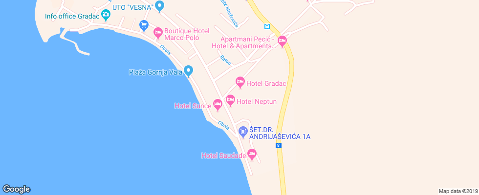Отель Saudade Gradac на карте Хорватии