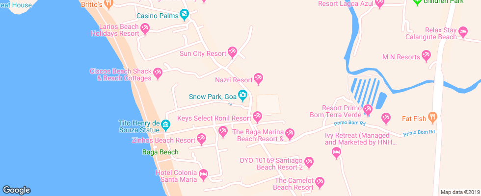 Отель Baga Hideout Resort на карте Индии
