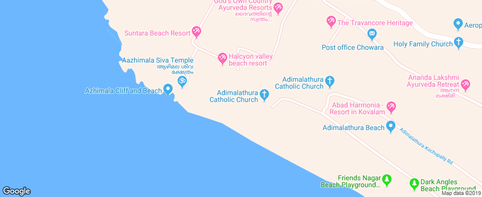Отель Manaltheeram Ayurveda Beach Village на карте Индии