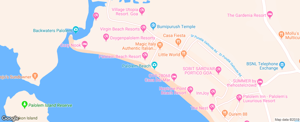 Отель Palolem Beach Resort на карте Индии