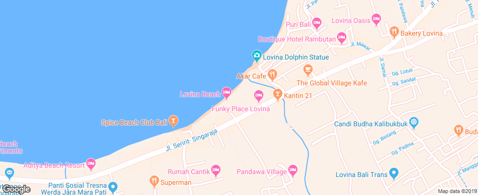 Отель Bali Lovina Beach Cottage на карте Индонезии