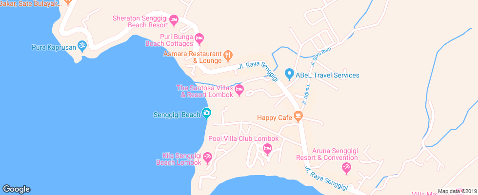 Отель The Santosa Villas & Resort на карте Индонезии