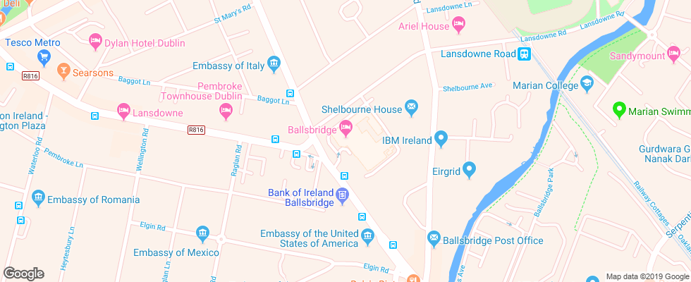 Отель Ballsbridge Hotel на карте Ирландии