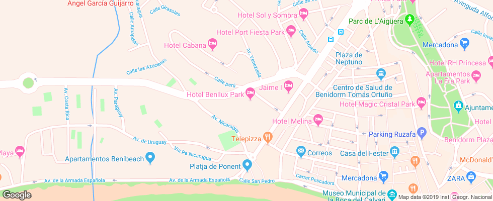 Отель Benilux Park на карте Испании
