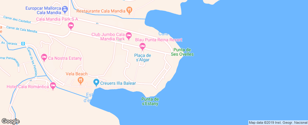Отель Blau Punta Reina Resort на карте Испании