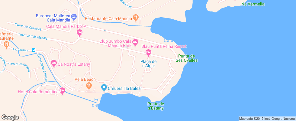 Отель Blau Punta Reina Resort Apart на карте Испании