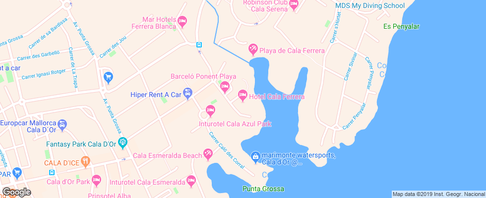 Отель Cala Ferrera на карте Испании