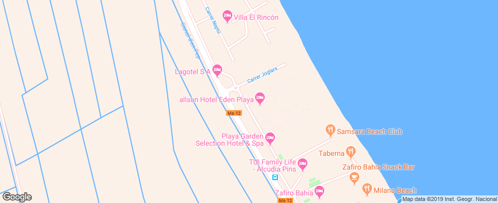 Отель Eden Playa Aparthotel на карте Испании