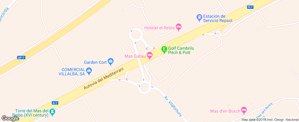 Отель Mas Gallau на карте Испании