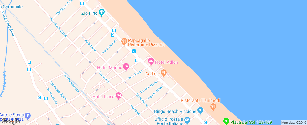 Отель Adlon Riccione на карте Италии
