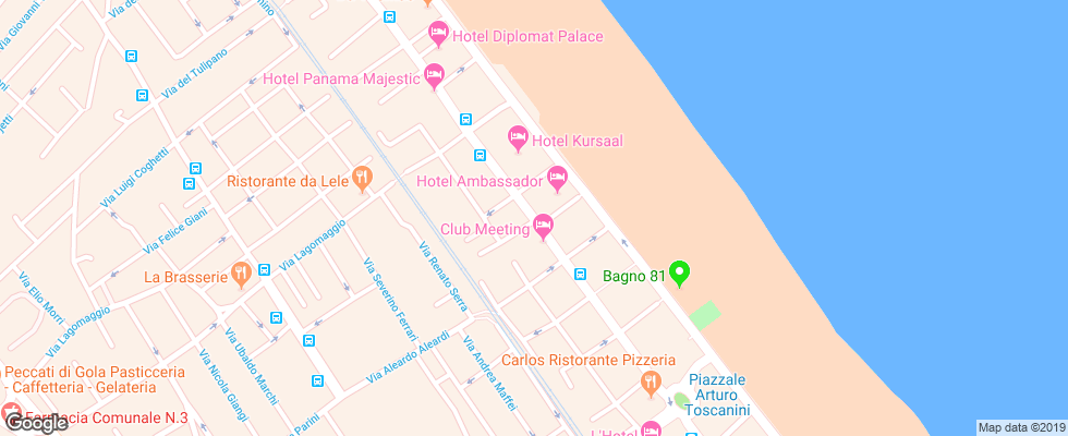 Отель Ambassador Rimini на карте Италии