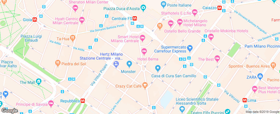 Отель Canova Milano на карте Италии