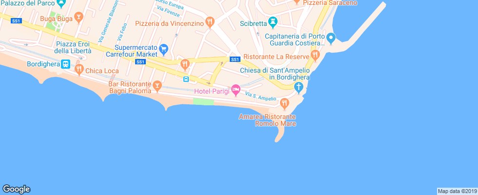 Отель Parigi Bordighera на карте Италии