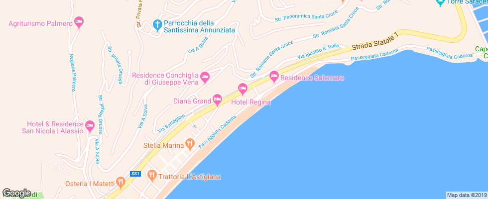 Отель Regina Alassio на карте Италии