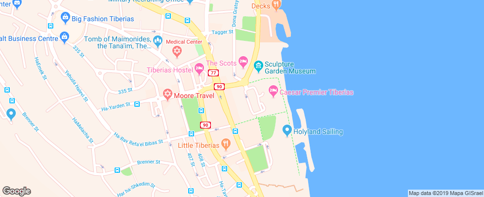 Отель Caesar Tiberias на карте Израиля
