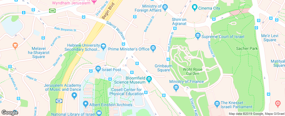 Отель Crowne Plaza Jerusalem на карте Израиля