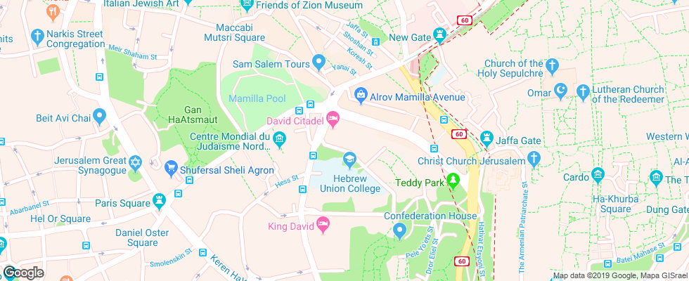 Отель David Citadel Jerusalem на карте Израиля