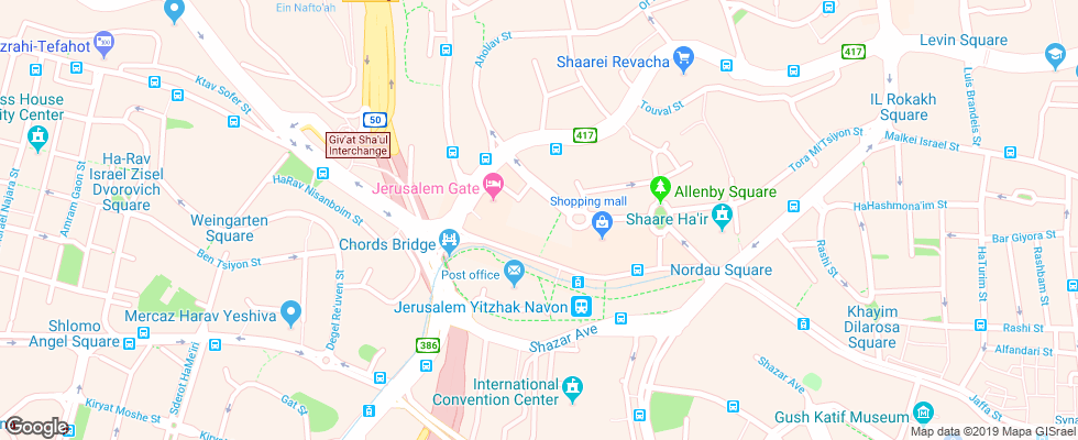 Отель Jerusalem Gold на карте Израиля