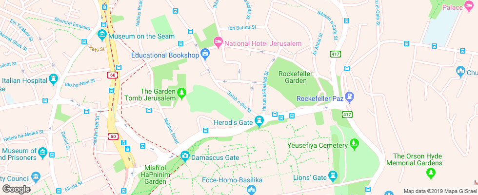 Отель Jerusalem Metropole Hotel на карте Израиля