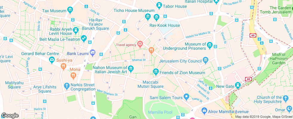 Отель Kikar Zion на карте Израиля