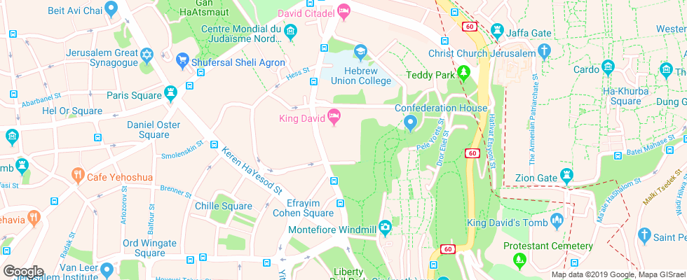 Отель King David Jerusalem на карте Израиля