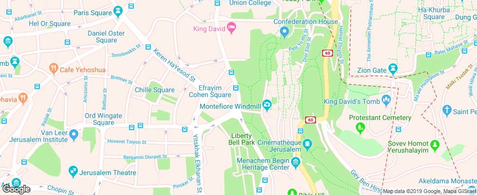 Отель King Solomon Hotel Jerusalem на карте Израиля