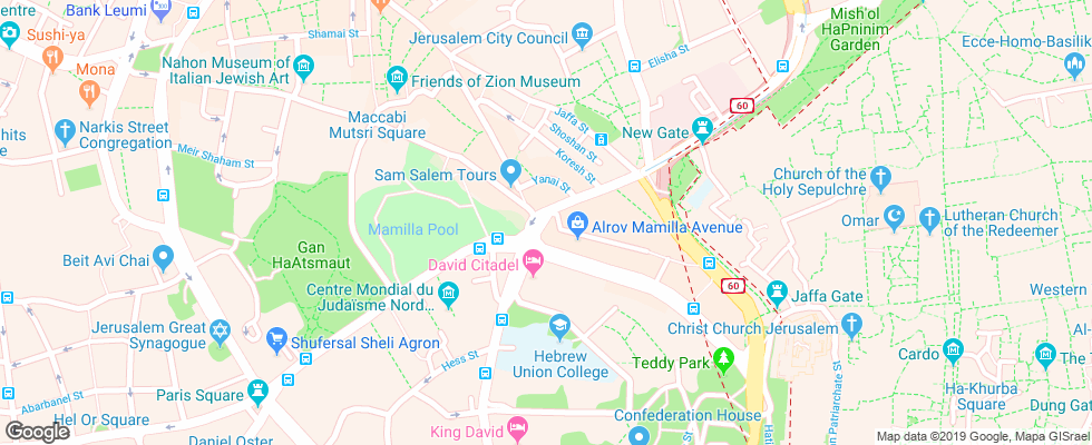 Отель Mamilla Hotel на карте Израиля