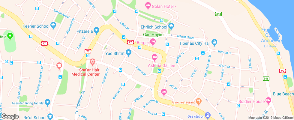 Отель Prima Too Tiberias на карте Израиля