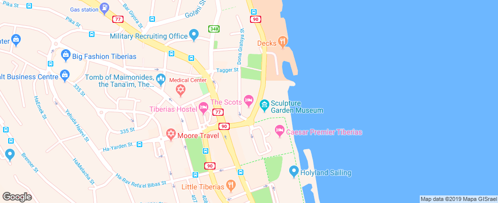 Отель The Scots Hotel Tiberias на карте Израиля