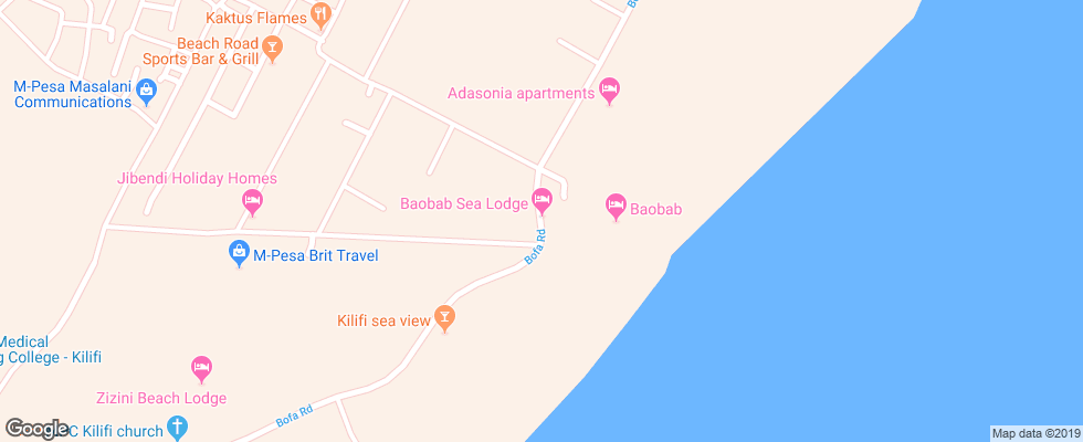 Отель Baobab Sea Lodge на карте Кении