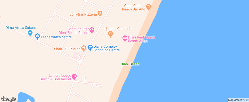 Отель Diani Reef Beach Resort & Spa на карте Кении