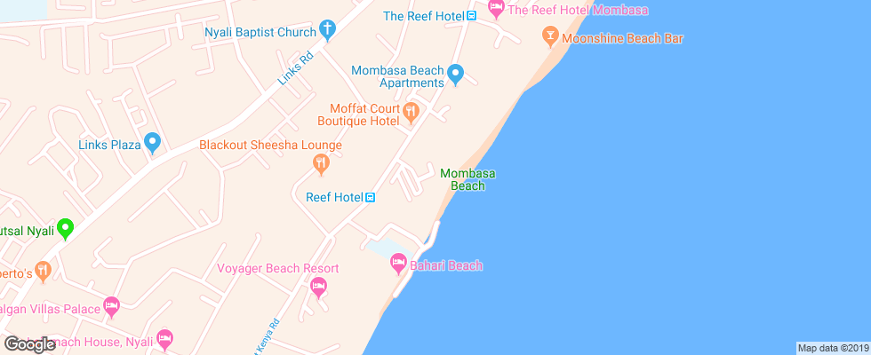 Отель Mombasa Beach на карте Кении