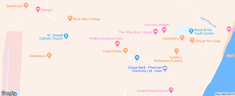 Отель Prideinn Diani на карте Кении