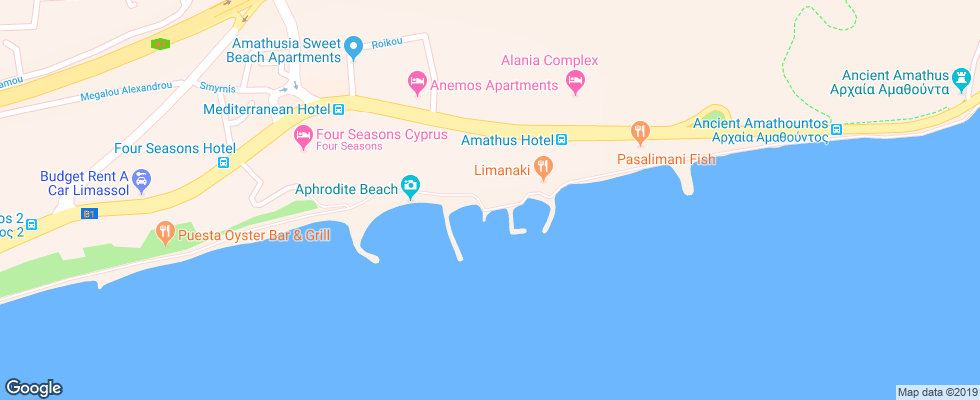 Отель Amathus Beach Hotel Limassol на карте Кипра