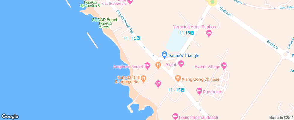 Отель Amphora Beach Resort & Suites на карте Кипра